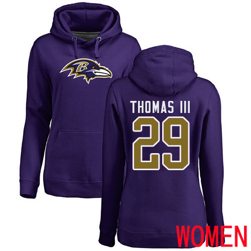 Baltimore Ravens Purple Women Earl Thomas III Name and Number Logo NFL Football #29 Pullover Hoodie Sweatshirt->women nfl jersey->Women Jersey
